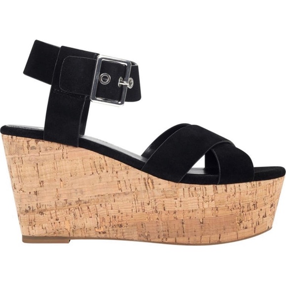 MARC FISHER LTD Cacie Platform Sandal In Black Suede 9 - Picture 2 of 13